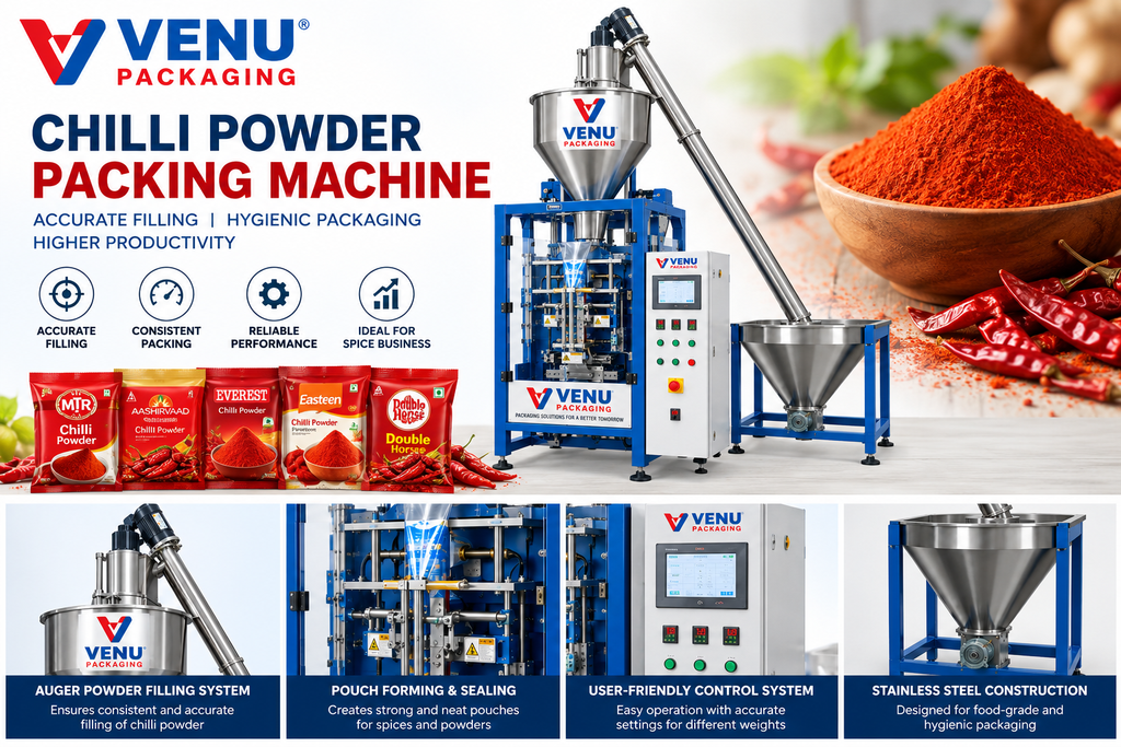 VENU PACKAGING chilli powder packing machine with auger powder filling system