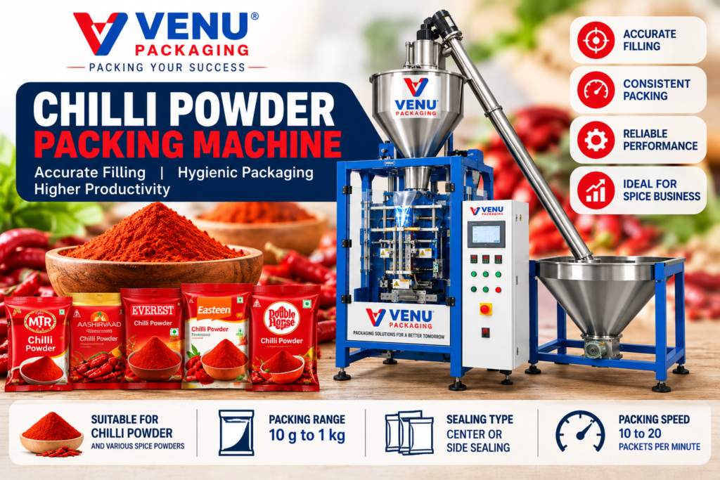 VENU PACKAGING chilli powder packing machine with auger powder filling system